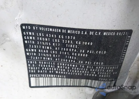 2022 Volkswagen Taos 1.5T S from USA, damaged, VIN 3VVCX7B2XNM018415